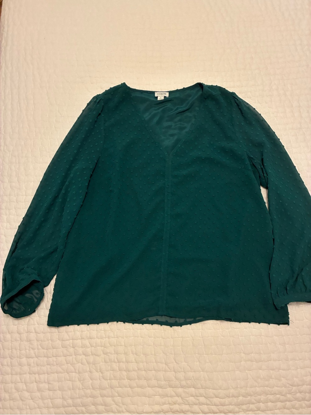 J. Crew Factory Teal Dot-Textured V-Neck Blouse